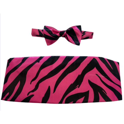 Electric Pink Tiger Stripes Cummerbund and Bow Tie